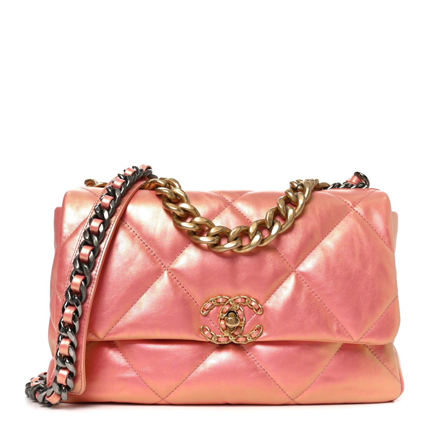 Iridescent Lambskin Quilted Large Chanel 19 Flap Pink