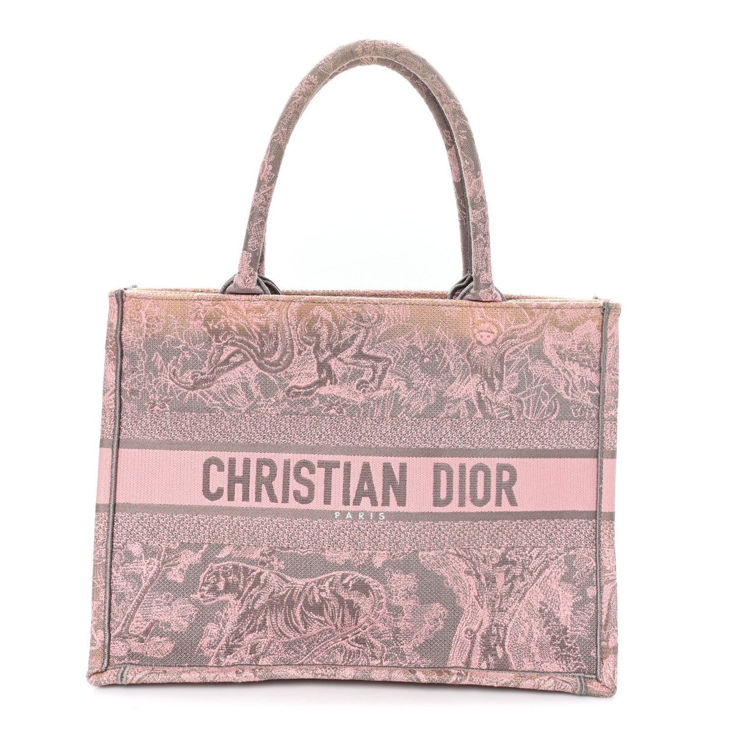 Christian Dior Canvas Embroidered Medium Dioriviera Toile De Jouy Book Tote Pink Grey