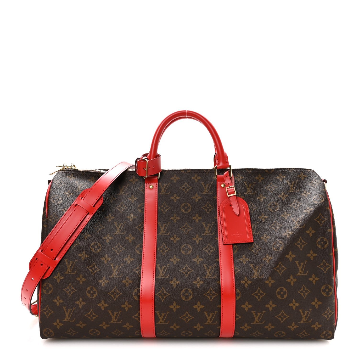 Louis Vuitton Calfskin Monogram Keepall Bandouliere 50 Coquelicot