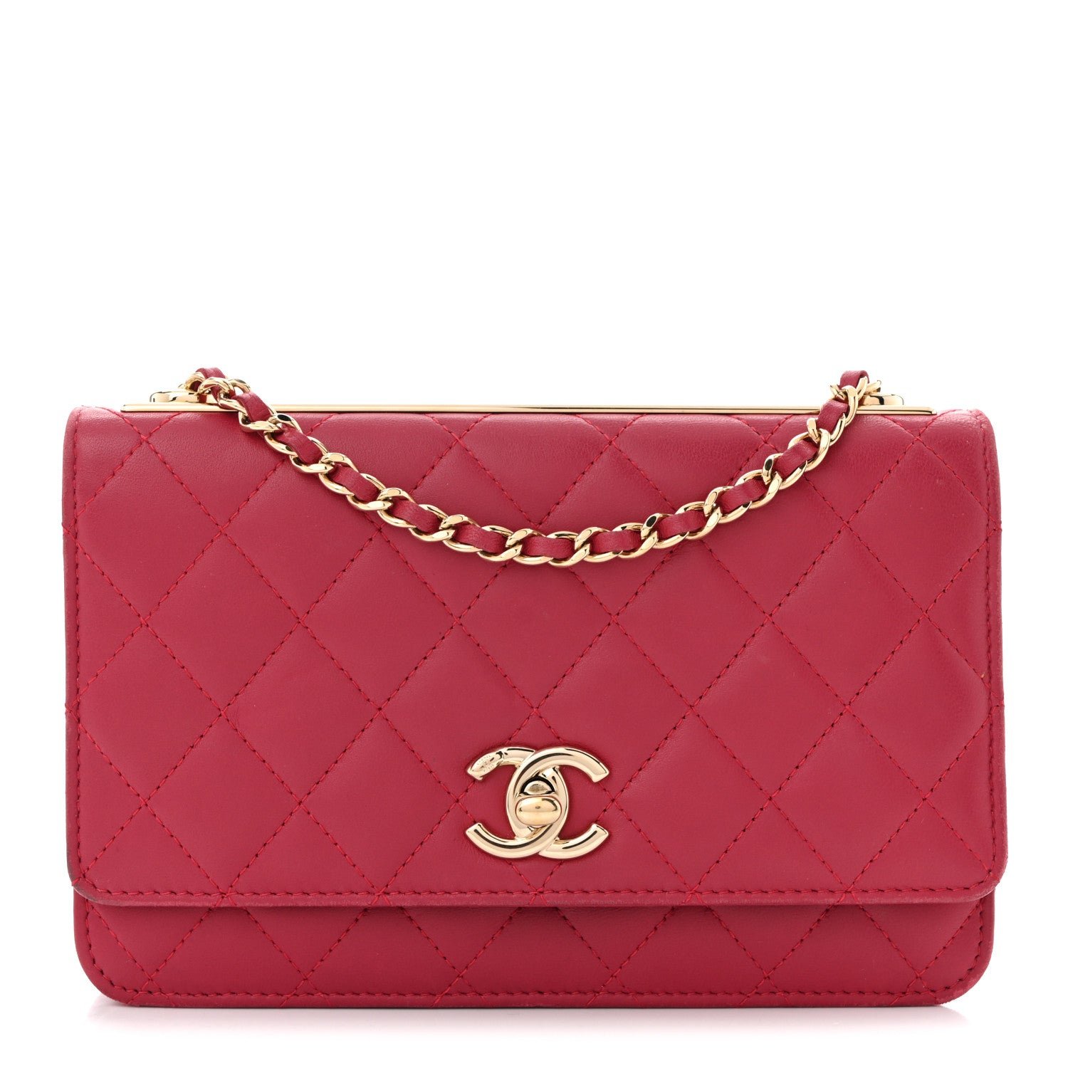 Chanel Lambskin Quilted Trendy CC Wallet On Chain WOC Dark Pink