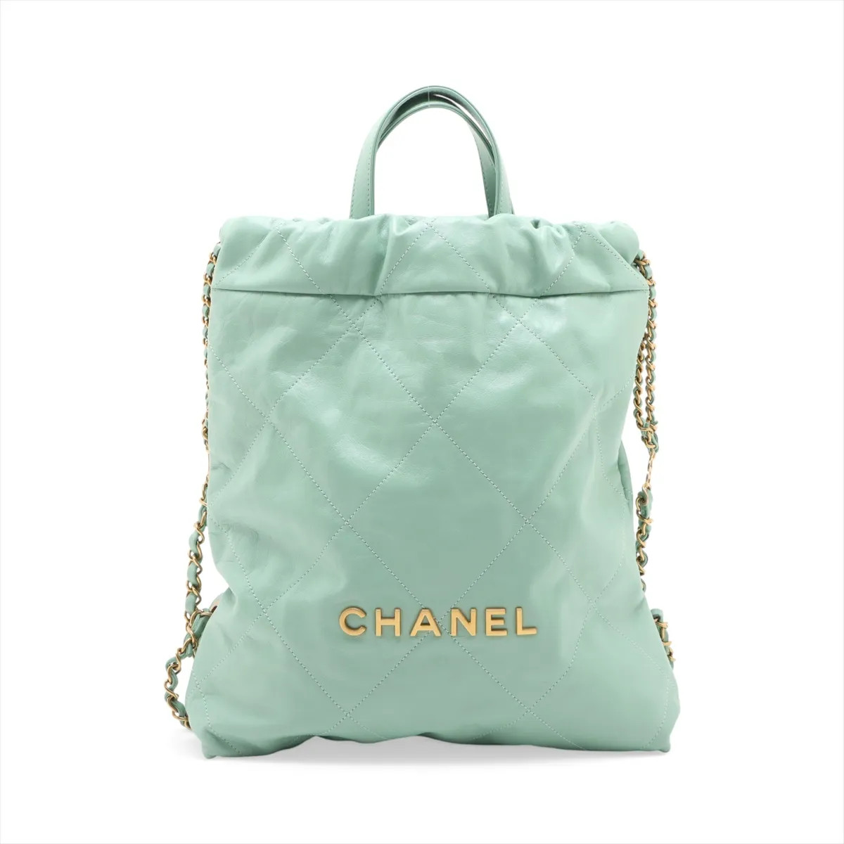 Chanel Chanel 22 Backpack shiny calfskin Chain Backpack Green Gold Metal Fitting