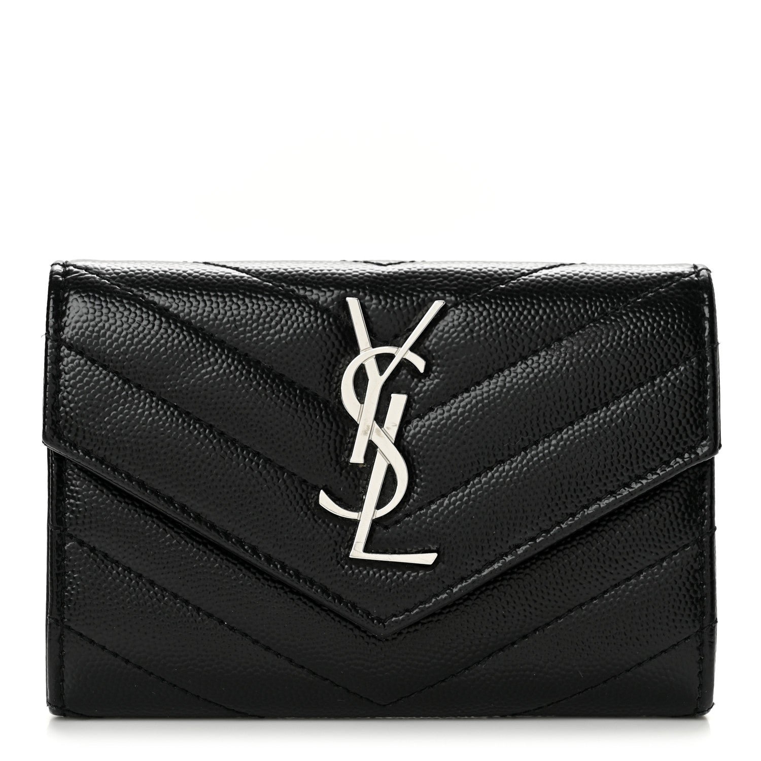 Saint Laurent Grain De Poudre Matelasse Chevron Small Monogram Envelope Wallet Black
