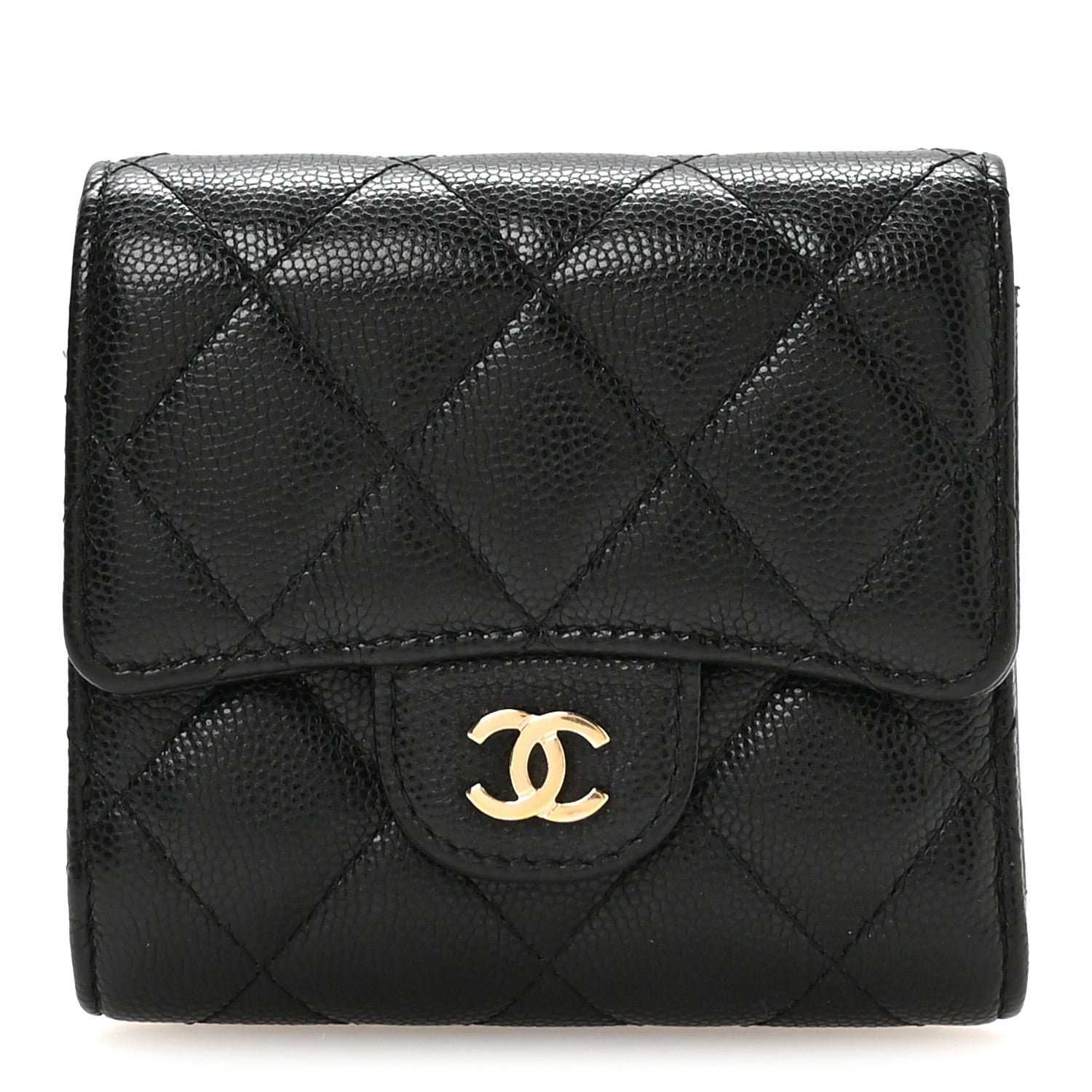 Chanel Caviar Quilted Compact Flap Wallet Black