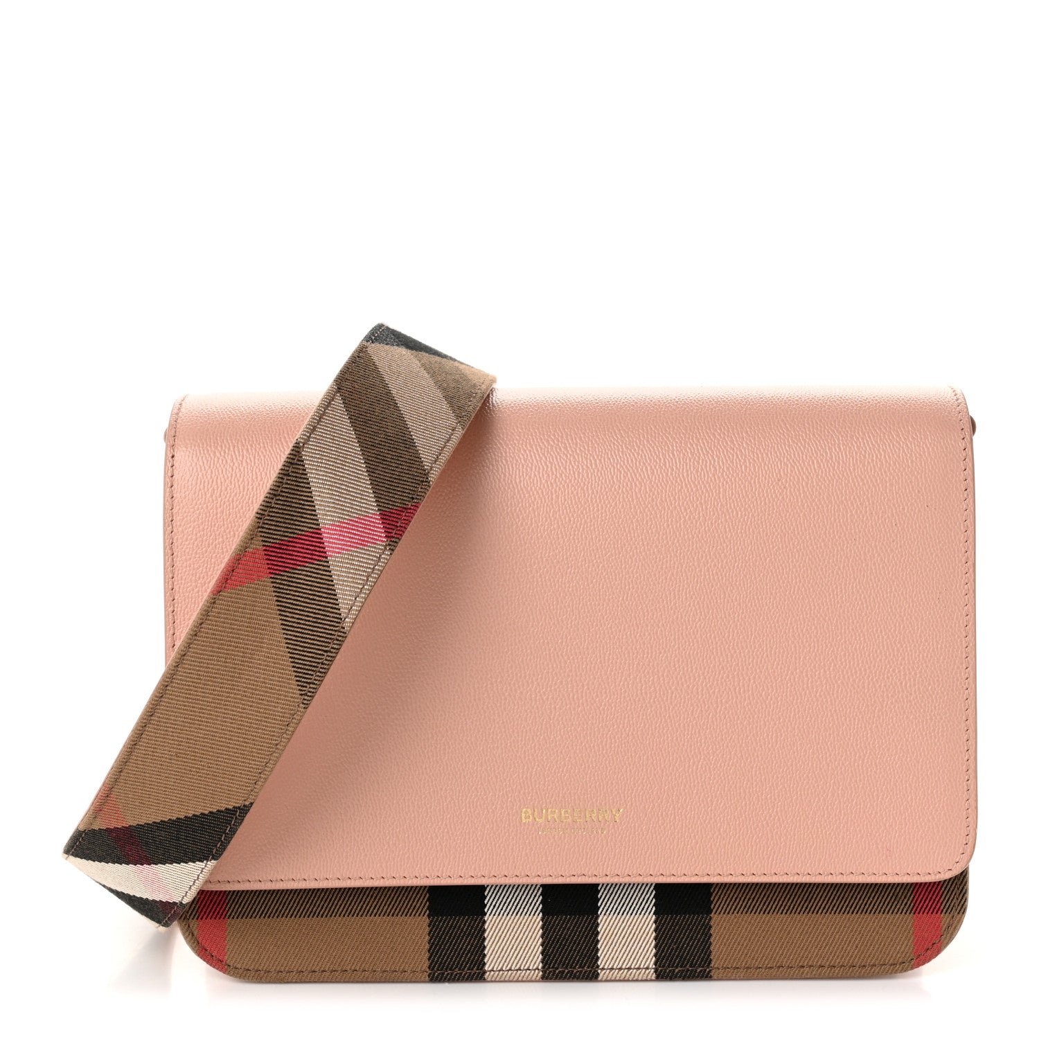 Burberry Derby Calfskin House Check Mackford Crossbody Bag Dark Rosewood