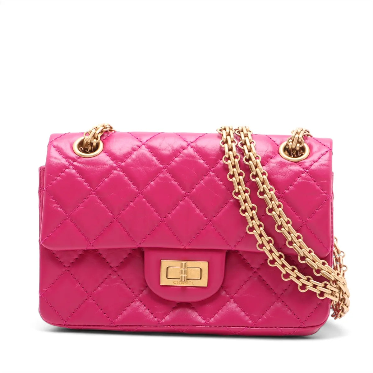Chanel Matelasse 2.55 Mini Vintage calf Single Flap Double Chain Bag Pink Gold M