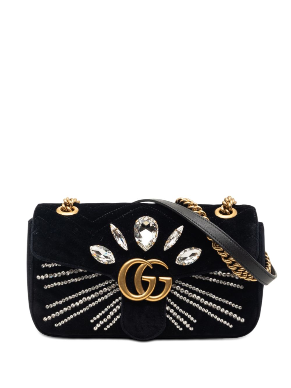 2000-2015 Medium GG Marmont Matelasse Velvet Crystal Embellished shoulder bag