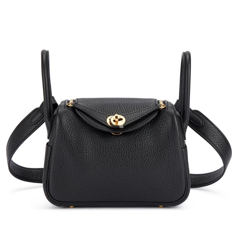 Hermes Black Clemence Mini Lindy Gold Hardware, 2021