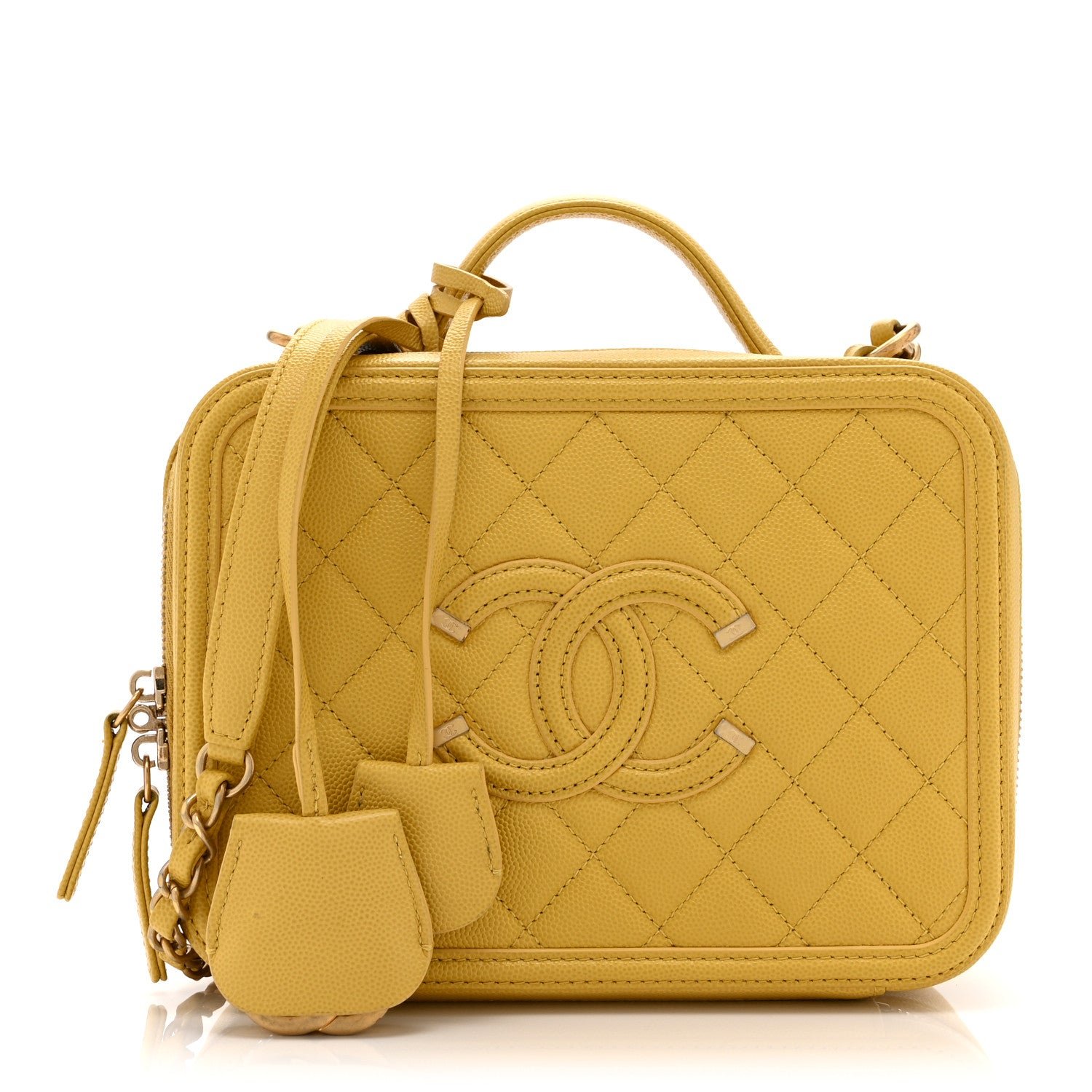 Chanel Caviar Quilted Medium CC Filigree Vanity Case Yellow