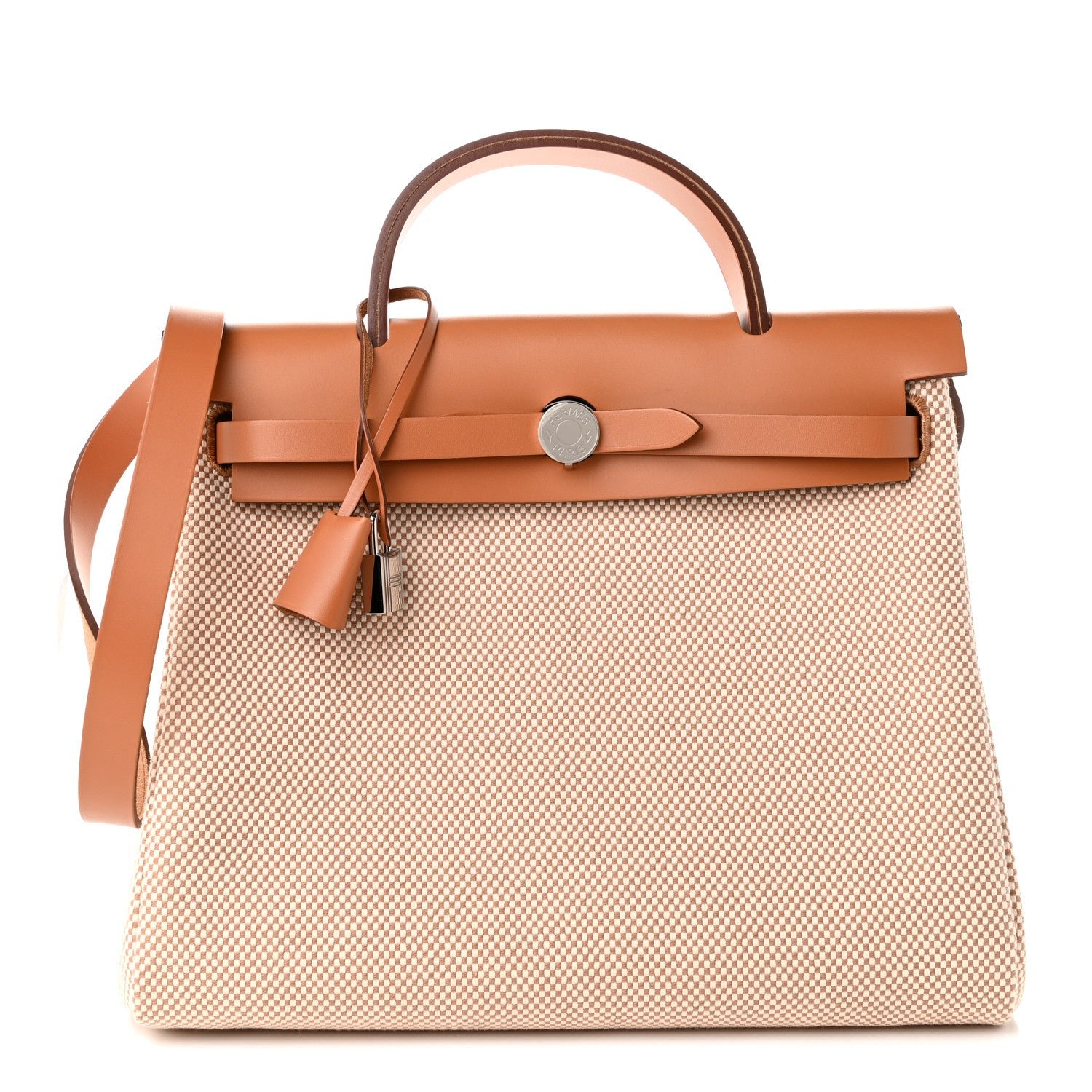 Hermes Vache Hunter Criss Viking Herbag Zip Retourne 31 PM Ecru Beige Naturel