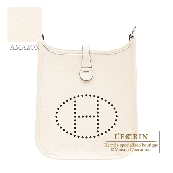Hermes Evelyne Amazon bag TPM Cream Clemence leather Silver hardware Bandouliere 111cm