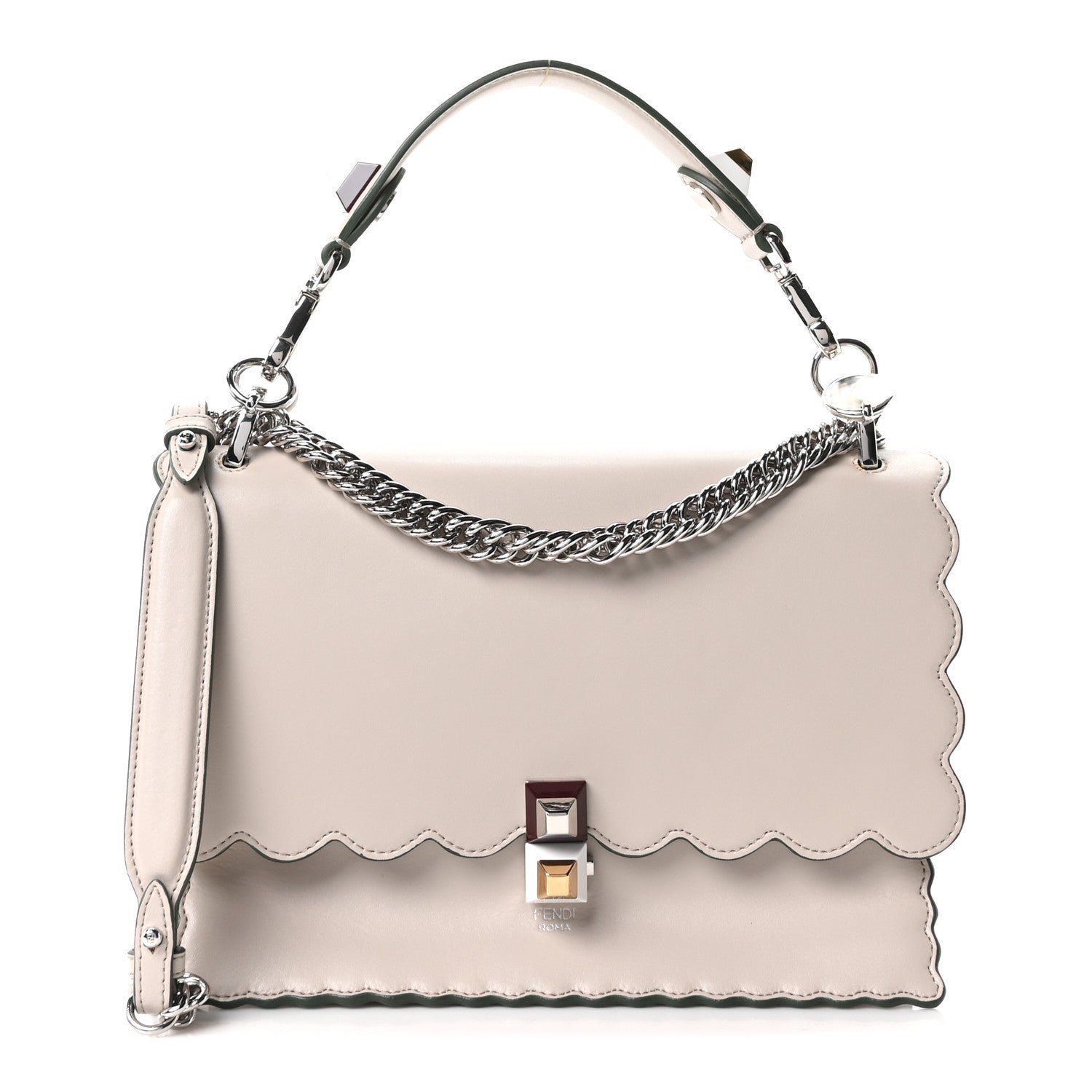 Fendi Vitello Liberty Scalloped Studded Kan I Shoulder Bag Grigio Polvere
