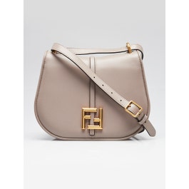 Fendi Tortora Vitello Leather Medium Saddle Bag 8BT366