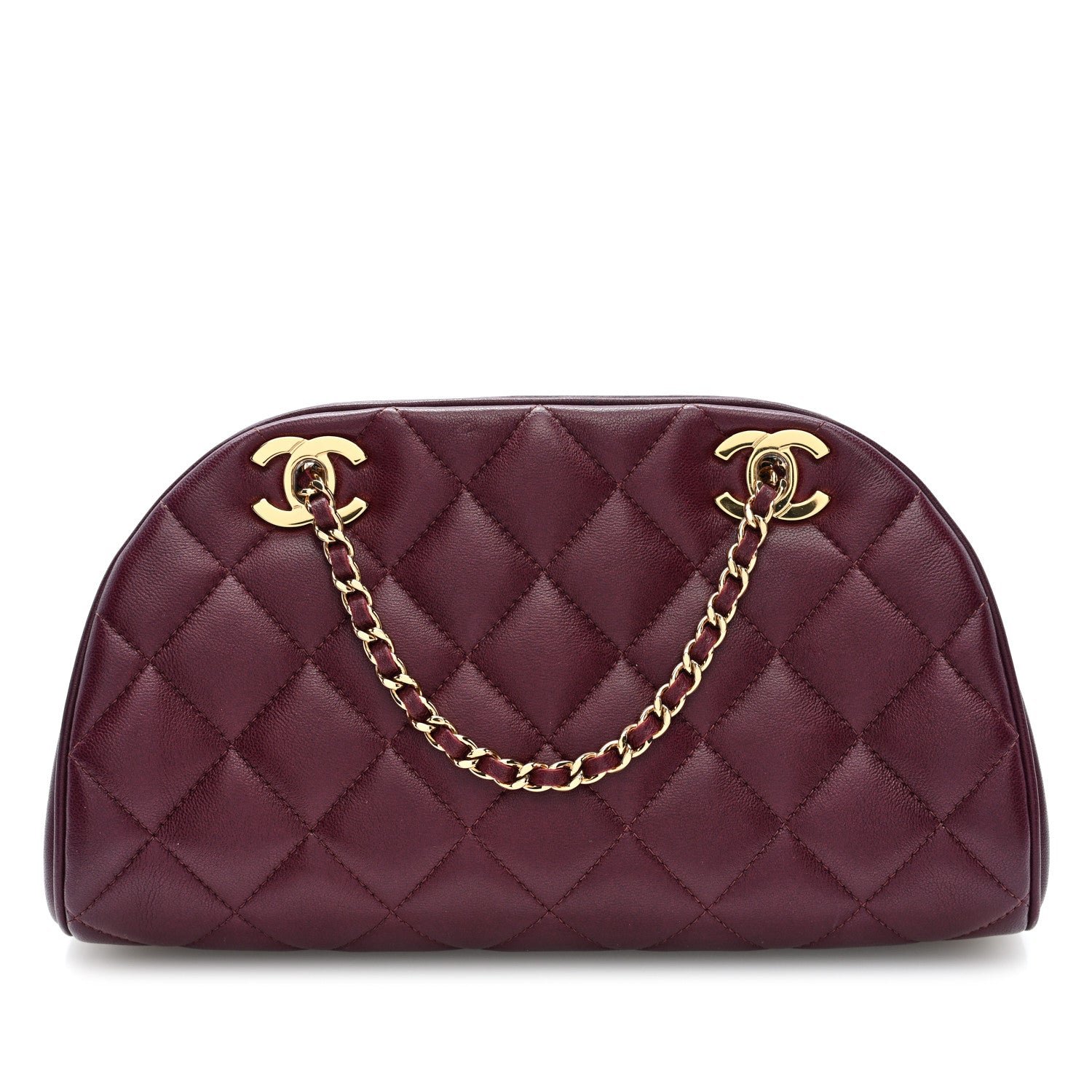 Chanel Lambskin Quilted CC Clutch With Chain Burgundy