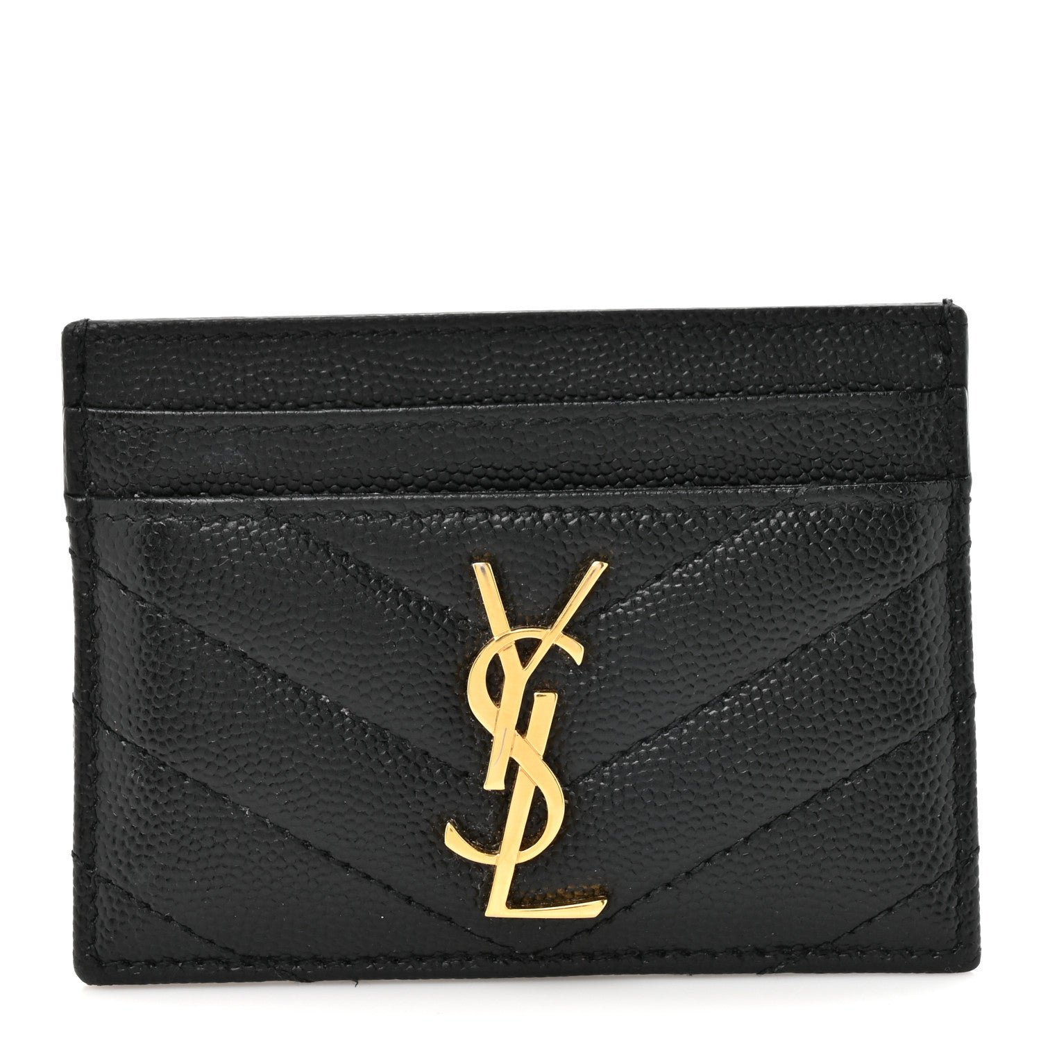 Saint Laurent Saint Laurent Grain De Poudre Matelasse Chevron Monogram Credit Card Case Black