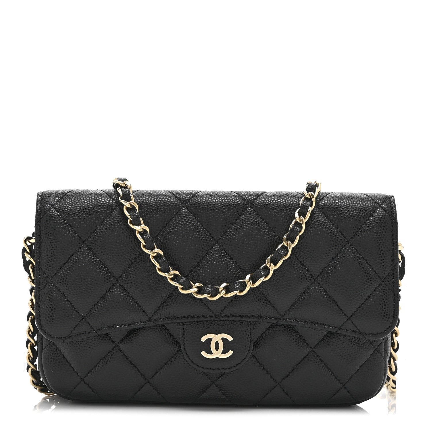 Chanel Caviar Quilted Flap Phone Holder With Chain Black