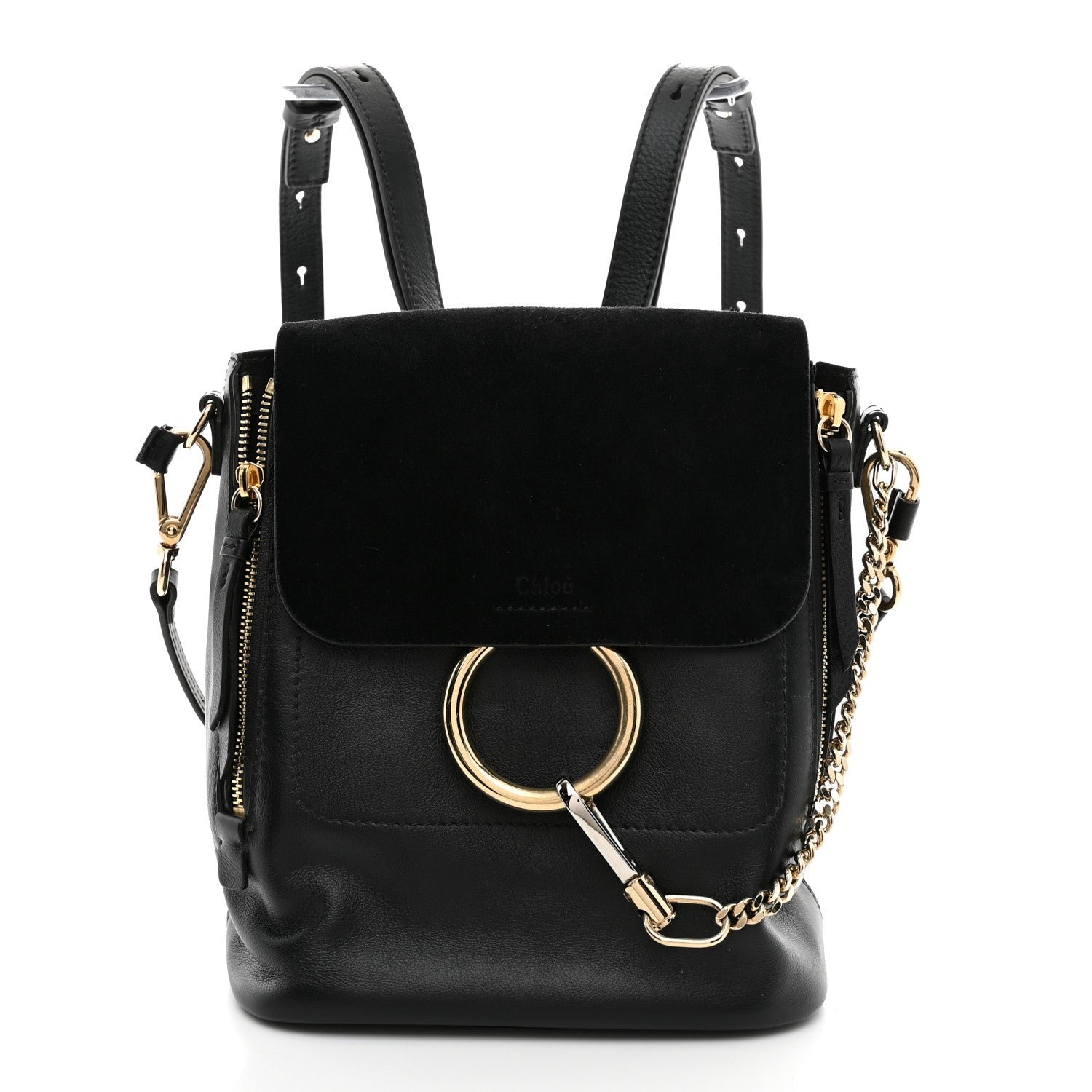 Chloe Suede Calfskin Medium Faye Backpack Black