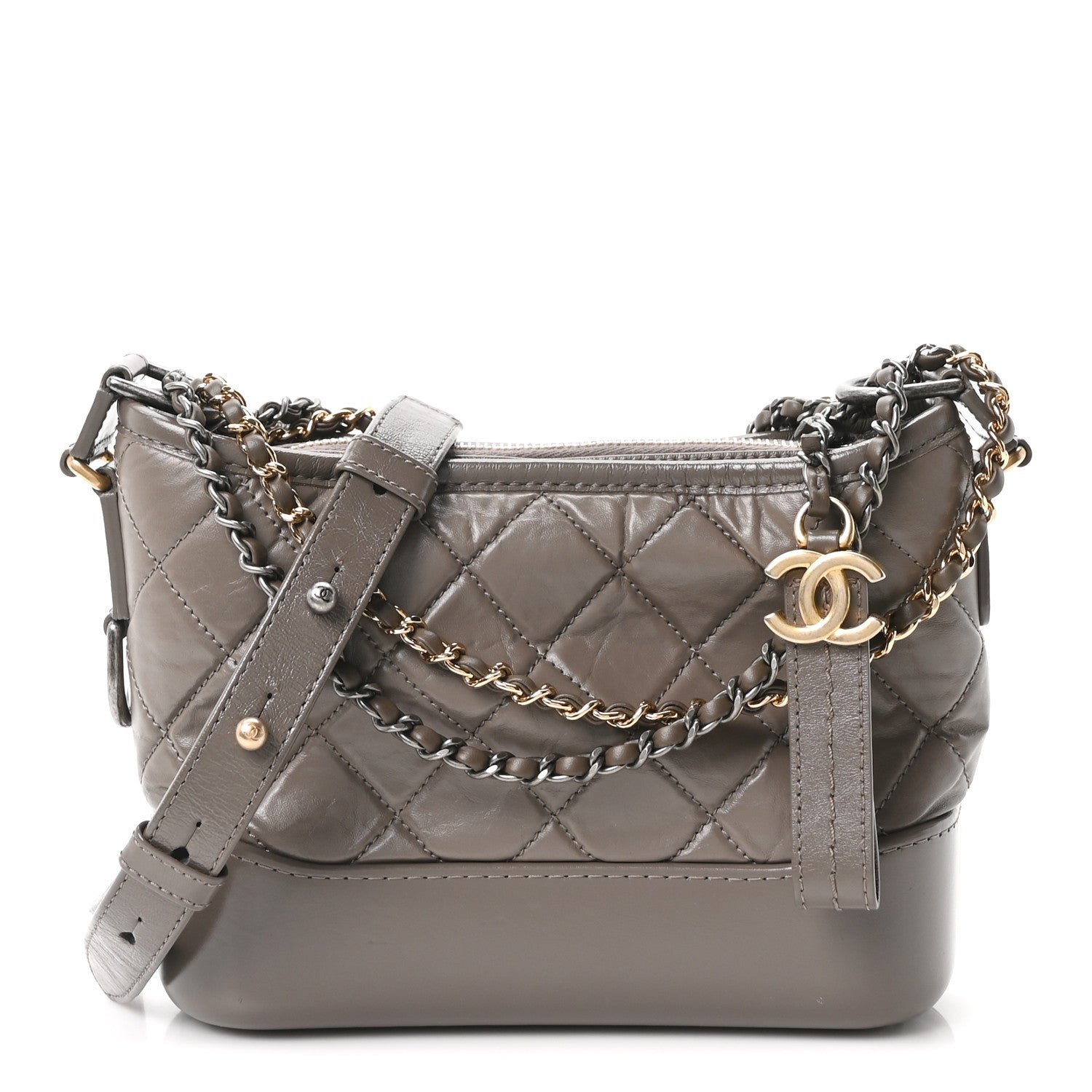 Chanel Aged Calfskin Quilted Small Gabrielle Hobo Grey