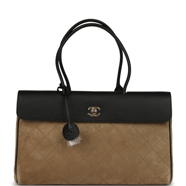 Chanel Medium "Urban Essential" East West Shopping Tote Black Grained Calfskin and Beige Suede Gold Hardware