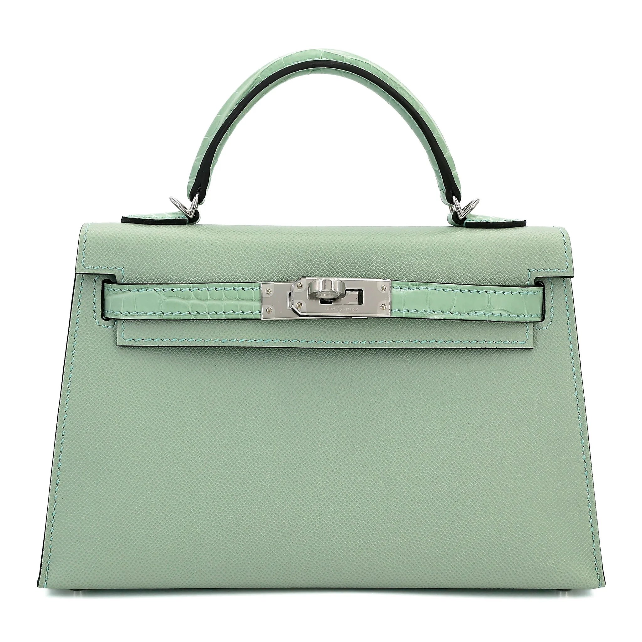 Brand New ( Rank N ) HERMÈS Mini Kelly II Touch Vert d’Eau (6U) Matte Alligator Madame Palladium hardware G (2026)