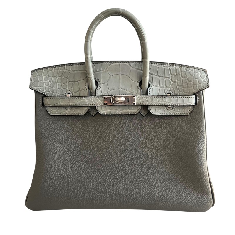 Hermes Gris Meyer Togo and Matte Alligator Touch Birkin 25 Palladium Hardware, 2023