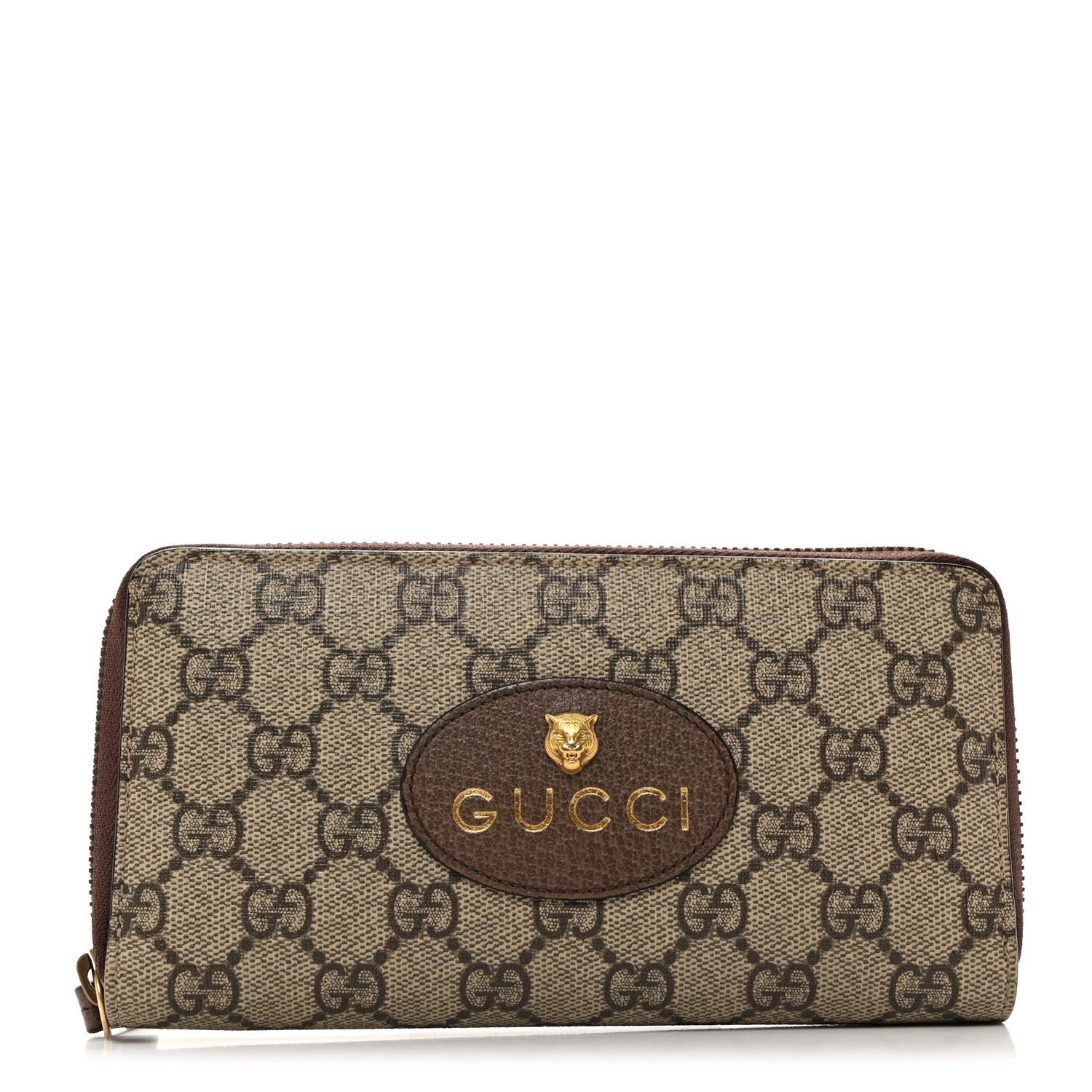 Gucci GG Supreme Monogram Neo Vintage Zip Around Wallet Beige Crop New Acero