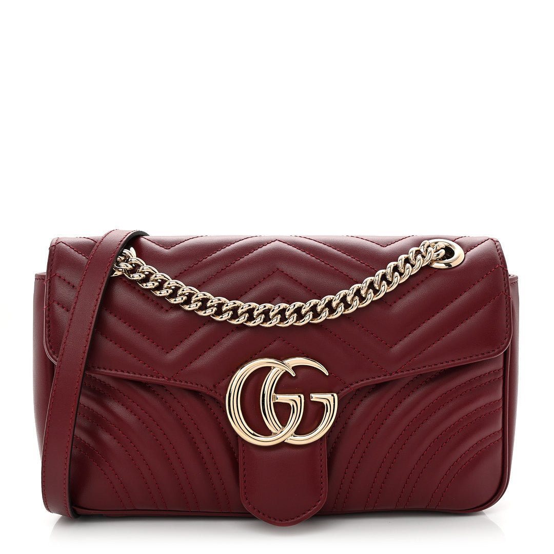 Gucci Calfskin Matelasse Small GG Marmont Shoulder Bag Rosso Ancora Red