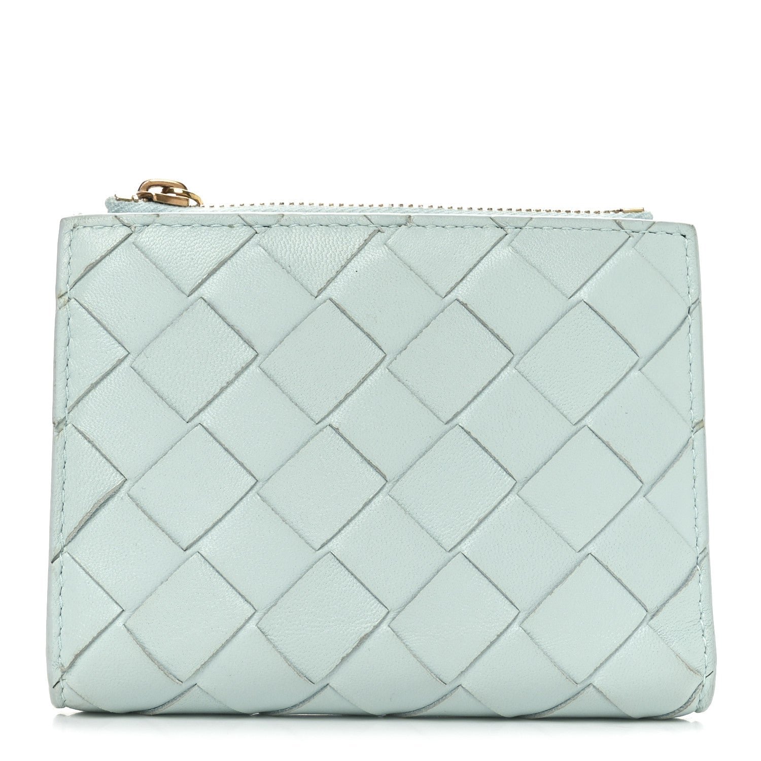 Bottega Veneta Nappa Intrecciato Small Bi-Fold Zip Wallet Teal Washed