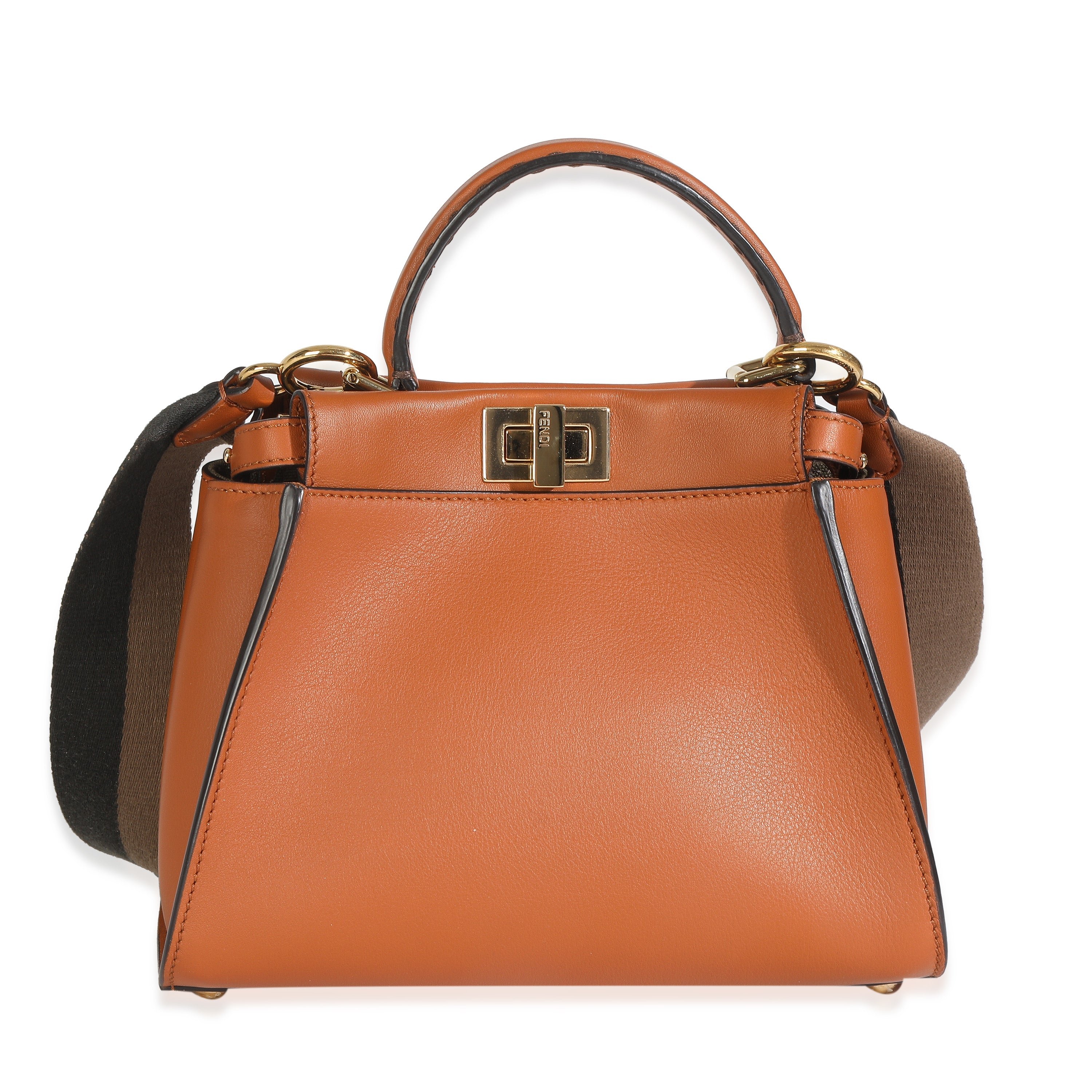 Fendi Brandy Amazzonia Seta Canvas FF Embroidered Mini Peekaboo Iconic Satchel