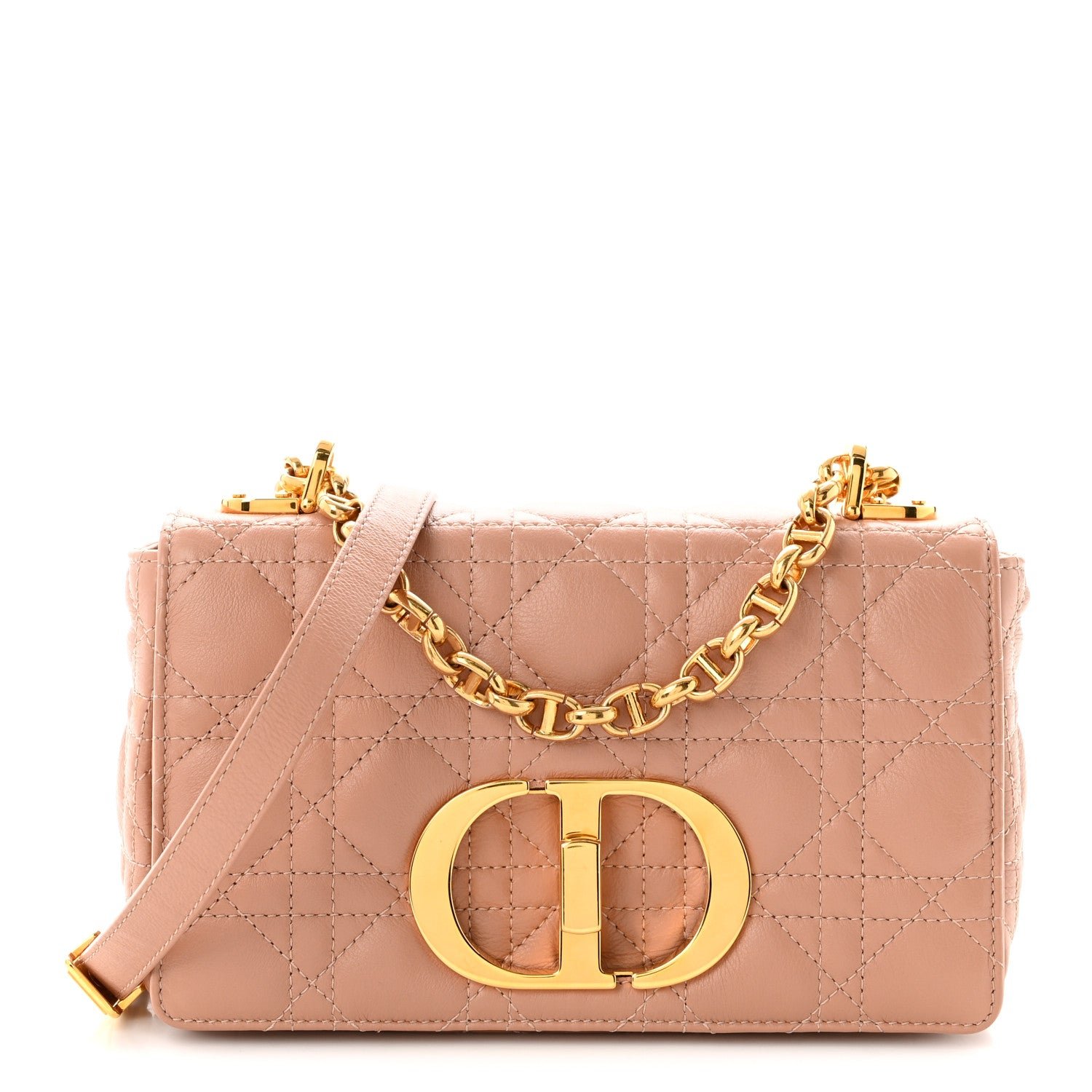 Dior Christian Dior Calfskin Cannage Small Caro Bag  Rose De Vents