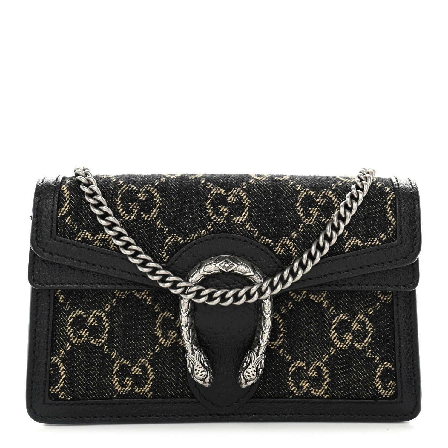 Gucci Jacquard Black Denim GG Monogram Super Mini Dionysus Shoulder Bag Black Ivory