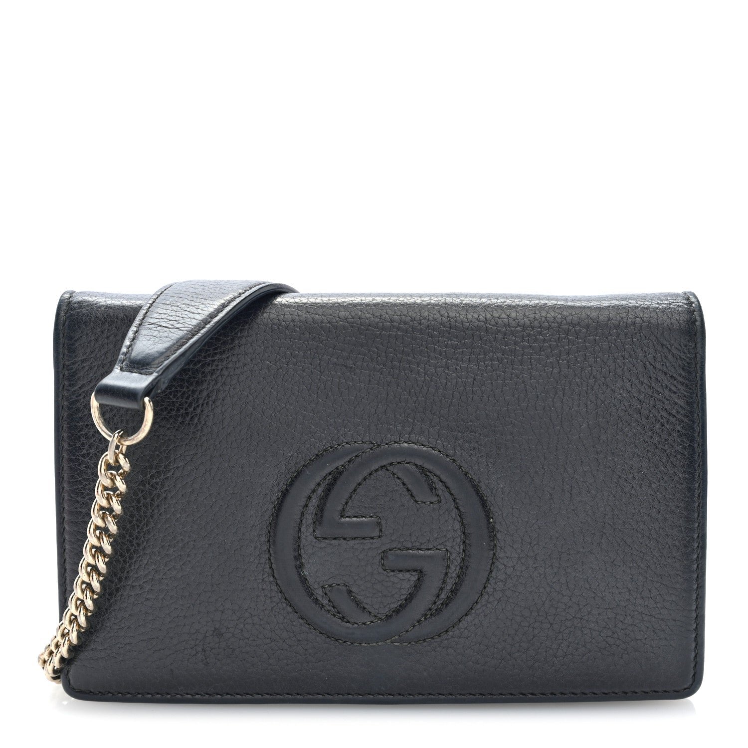 Gucci Pebbled Calfskin Soho Wallet On Chain Black