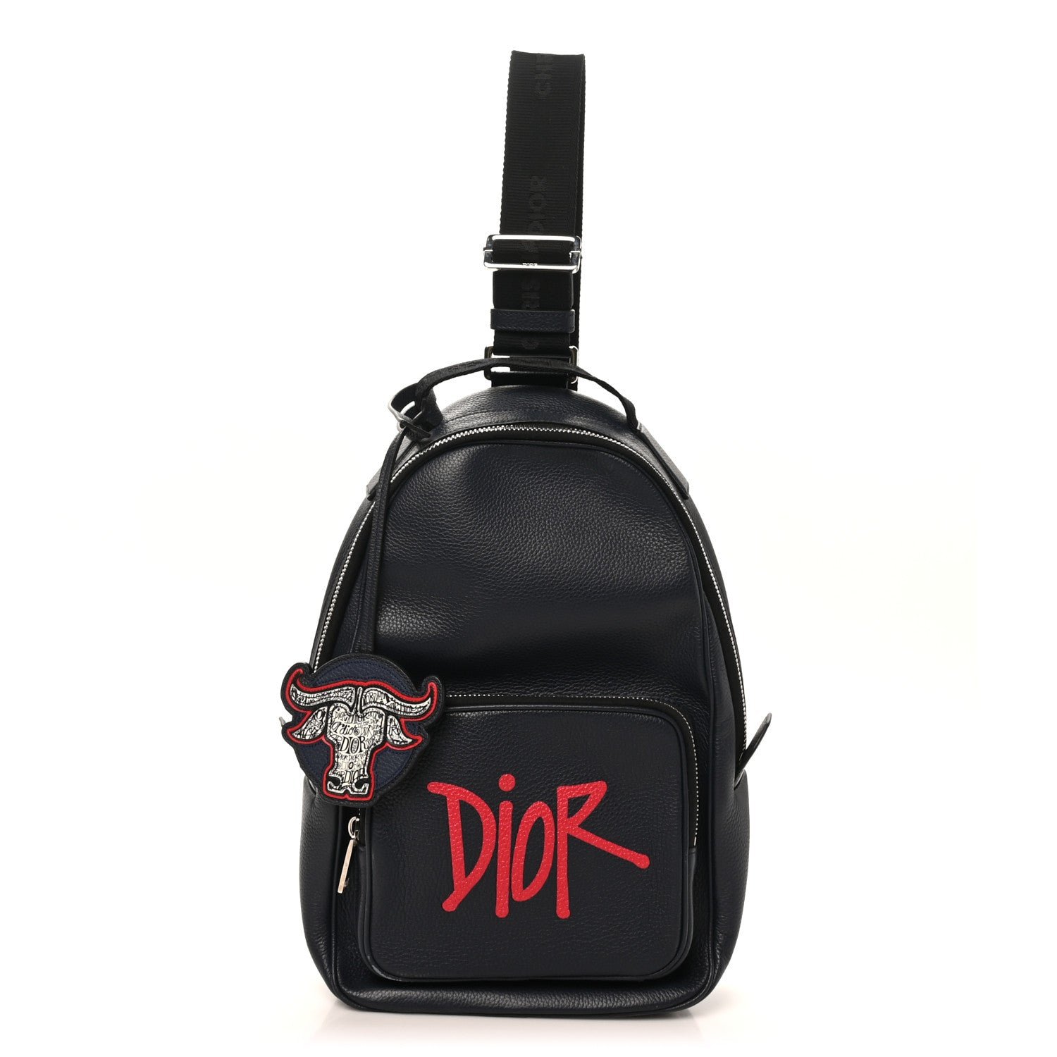 Christian Dior X SHAWN STUSSY Grained Calfskin Ox Head Crossbody Backpack Navy Blue