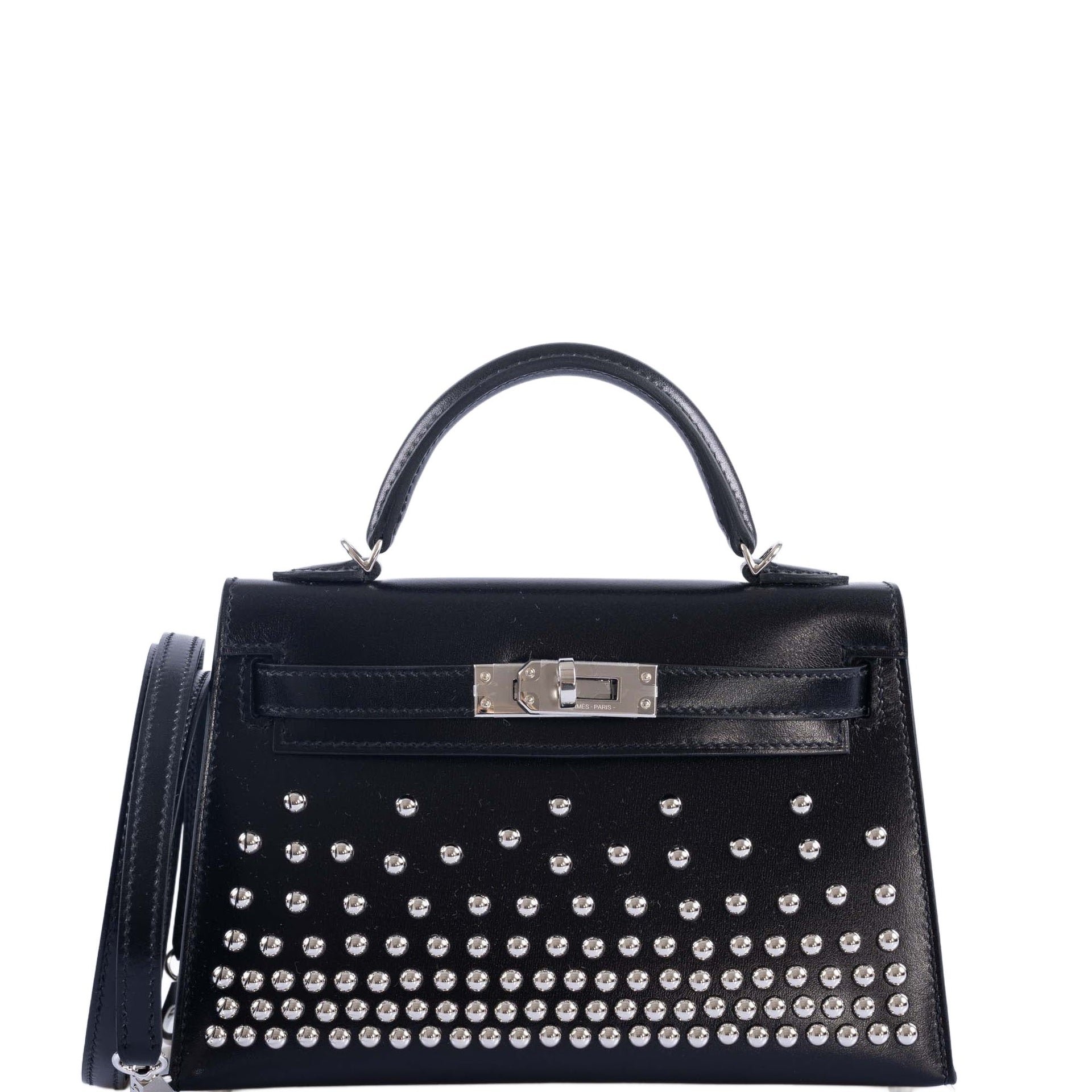Hermes Hermès Clouté Mini Kelly 20 Studded Black Box Palladium Hardware