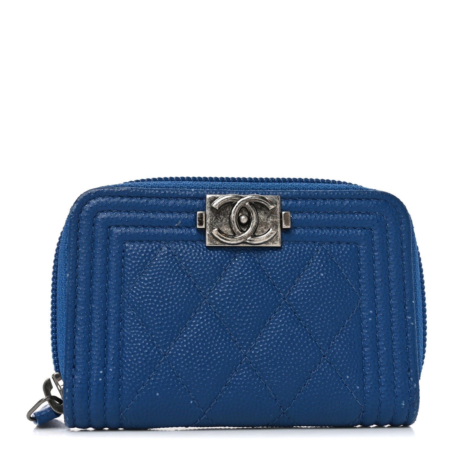 Chanel Chanel Caviar Quilted Boy Zip Around Coin Purse Wallet Blue