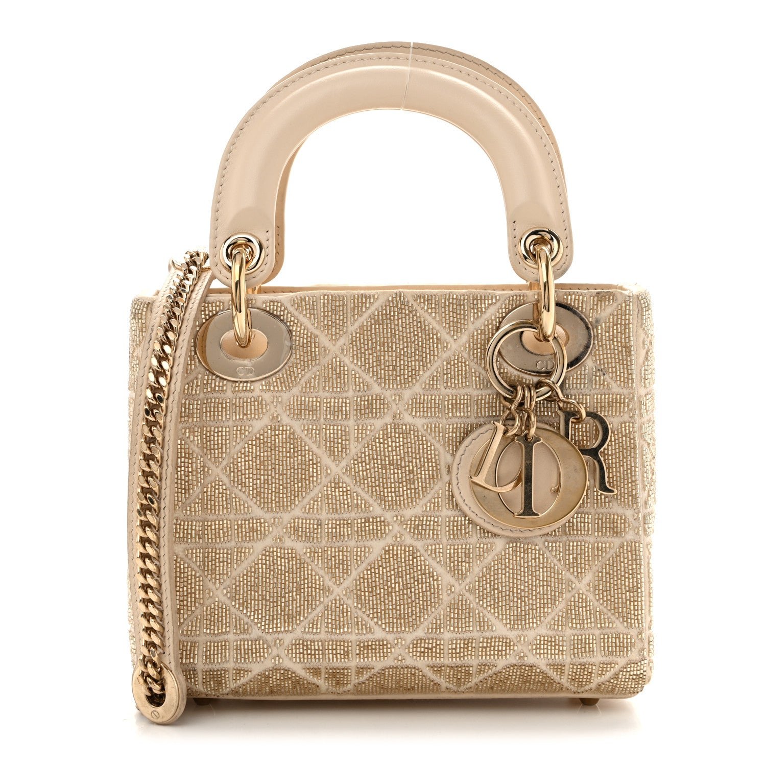 Dior Christian Dior Lambskin Cannage Beaded Embroidered Mini Lady Dior Caramel Beige