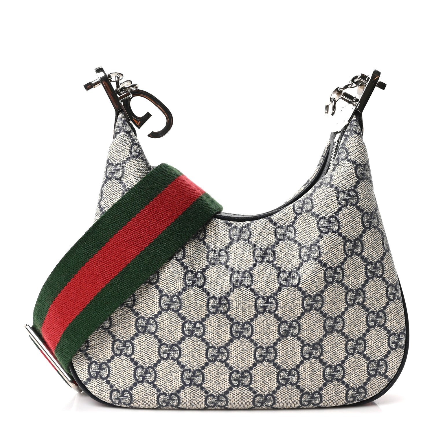 Gucci GG Supreme Monogram Textured Calfskin Web Small Attache Shoulder Bag Beige Blue