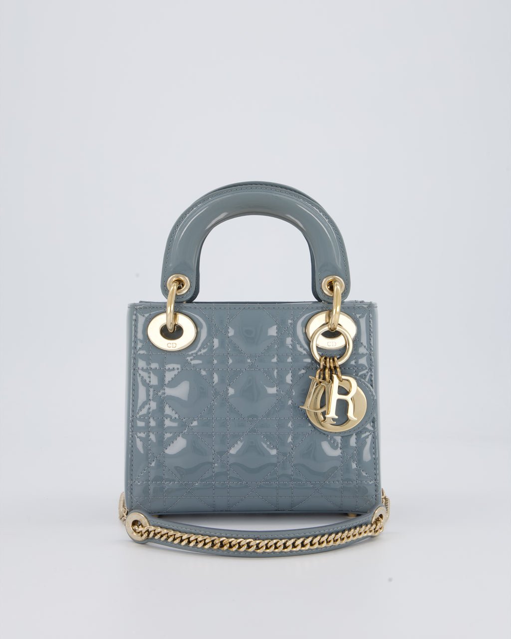 Christian Dior Cloudy Blue Mini Lady Dior Bag in Patent Leather With Gold Hardware