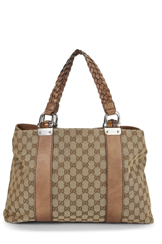 Brown Original GG Canvas Bamboo Bar Tote Large