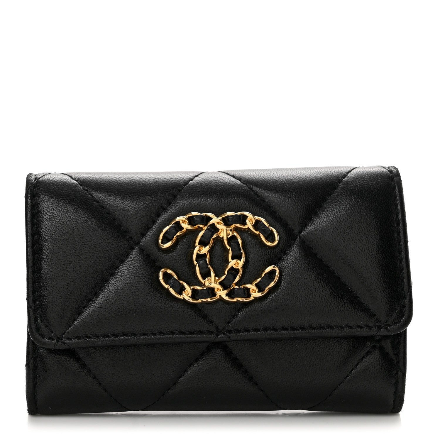 Chanel Lambskin Quilted Chanel 19 Flap Card Holder Black