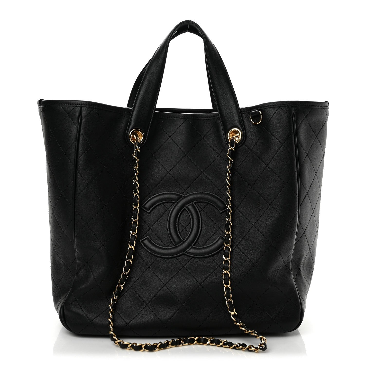 Chanel Calfskin Quilted Large CC Shopping Bag Black