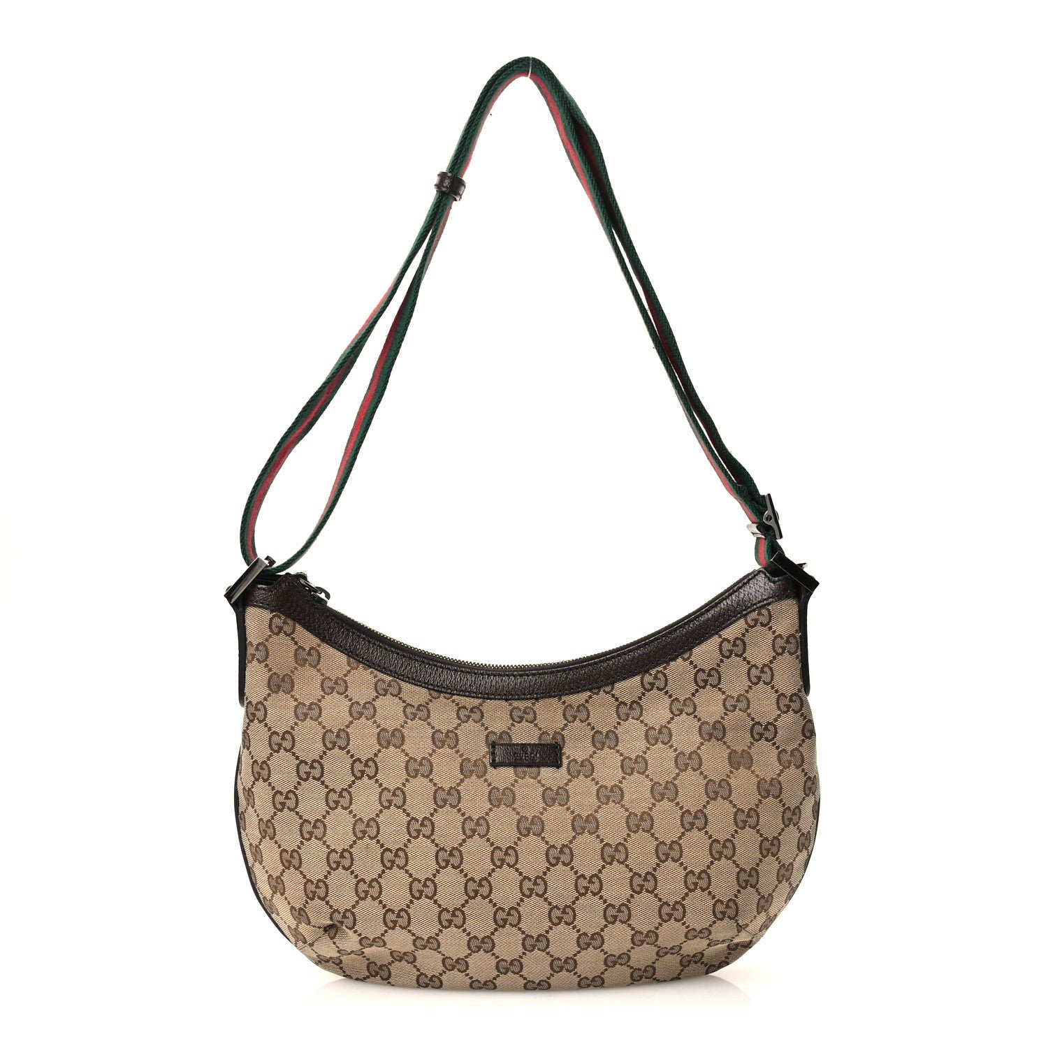 Gucci Monogram Web Medium Half Moon Hobo Dark Brown