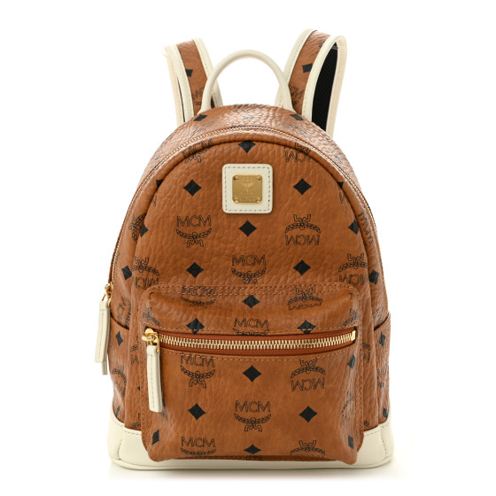 MCM Visetos Mini Stark Backpack Cognac White