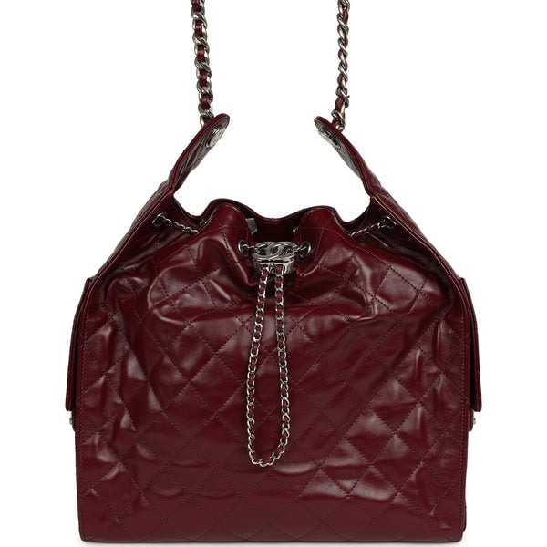Chanel Medium 25 Hobo Bag Dark Burgundy Shiny Crumpled Calfskin Silver Hardware