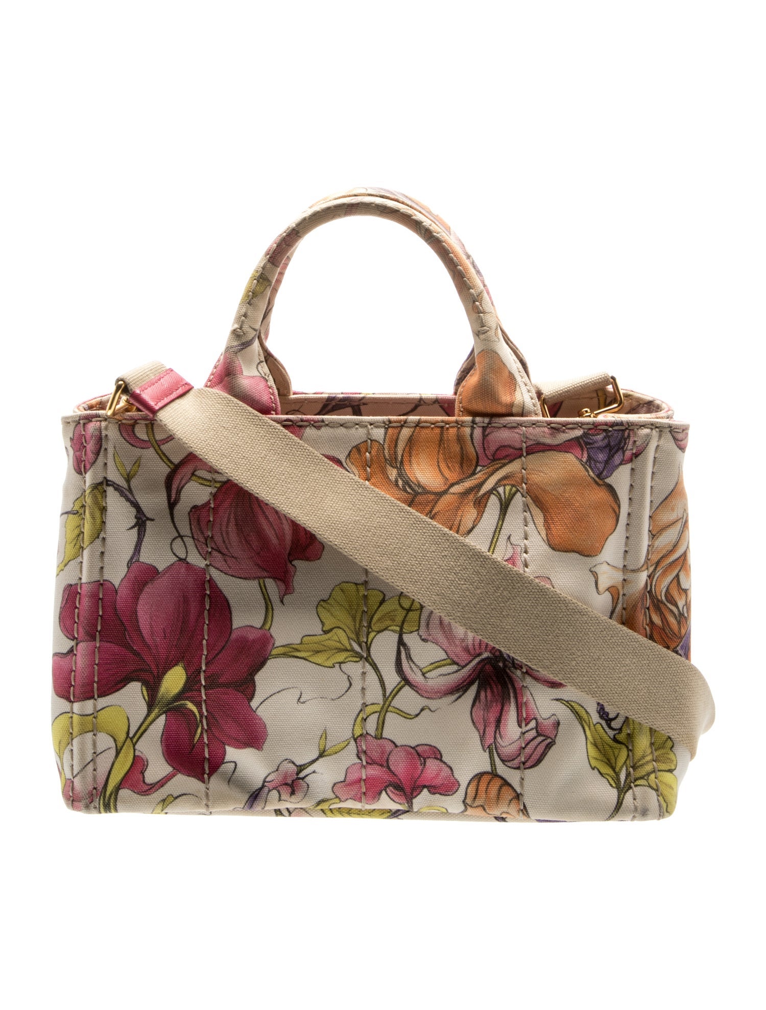 Saffiano Leather Stampata Floral Logo Tote Small