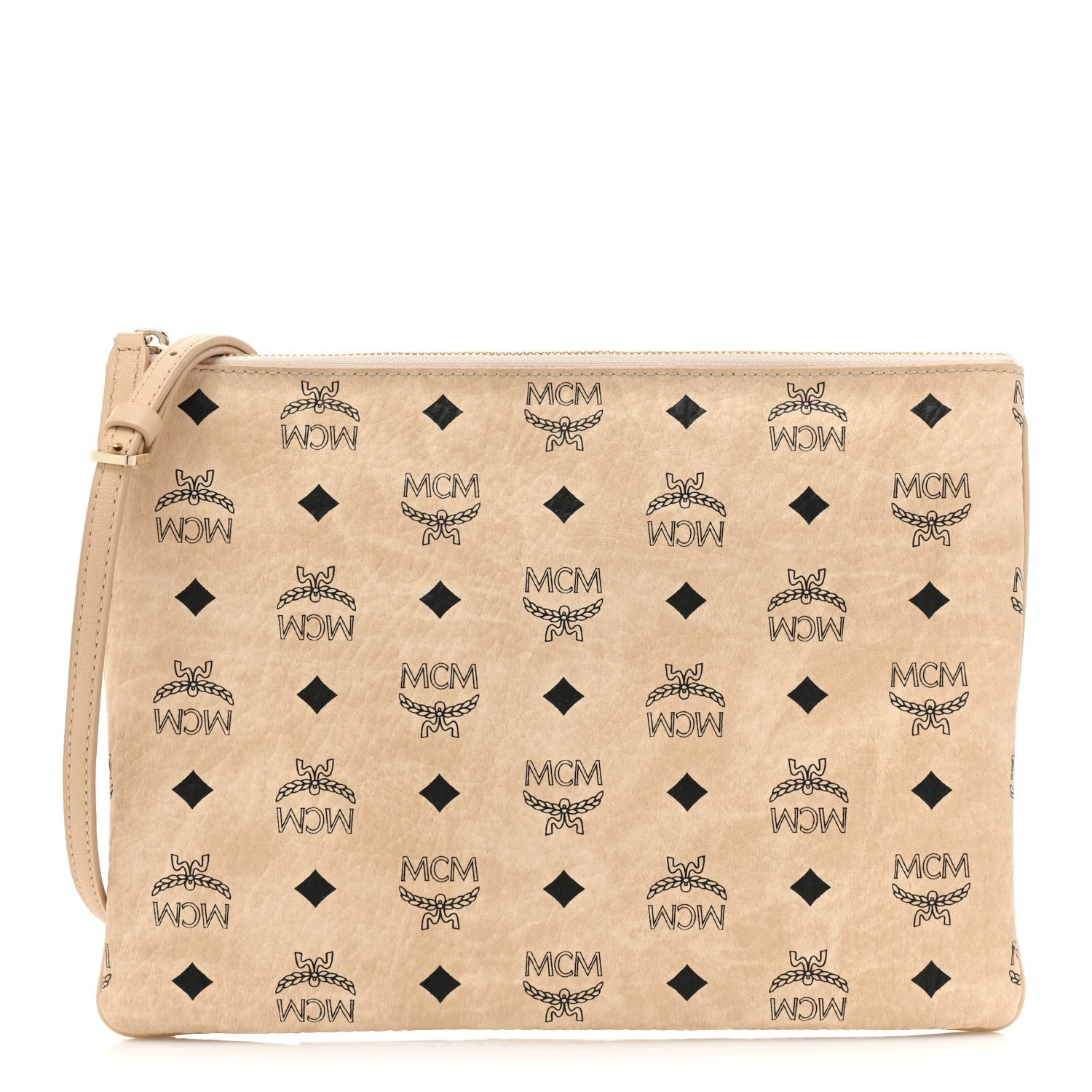 MCM Visetos Medium Crossbody Pouch Beige