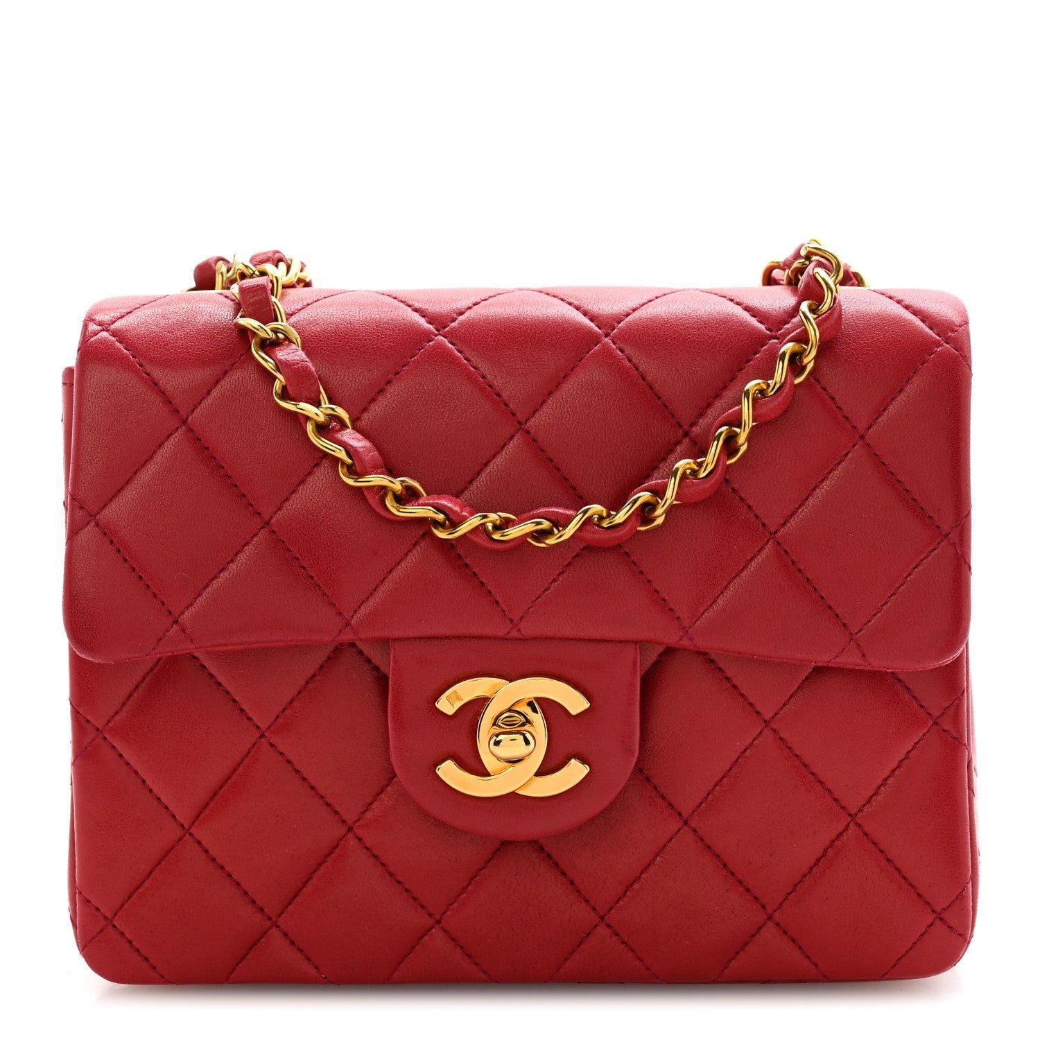 Chanel Lambskin Quilted Mini Square Flap Scarlet