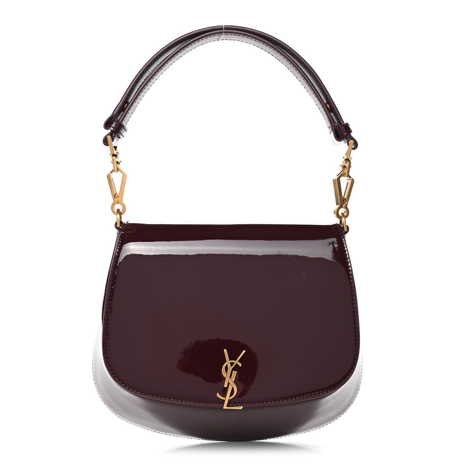 Saint Laurent Patent Calfskin Mini Voltaire Top Handle Bag Dark Wine