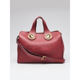 Burberry Burberry Burgundy Smooth Leather Eyelet Grommet Tote Bag