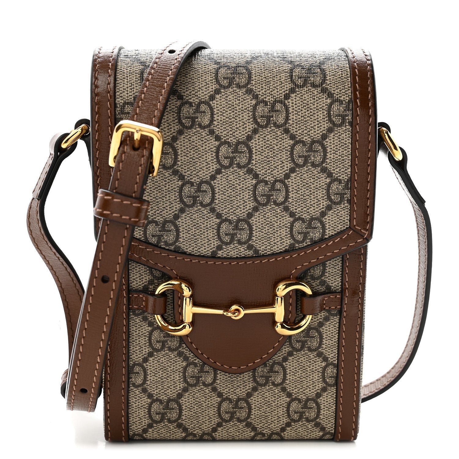 Gucci GG Supreme Monogram Mini Horsebit 1955 Crossbody Bag Beige Brown Sugar