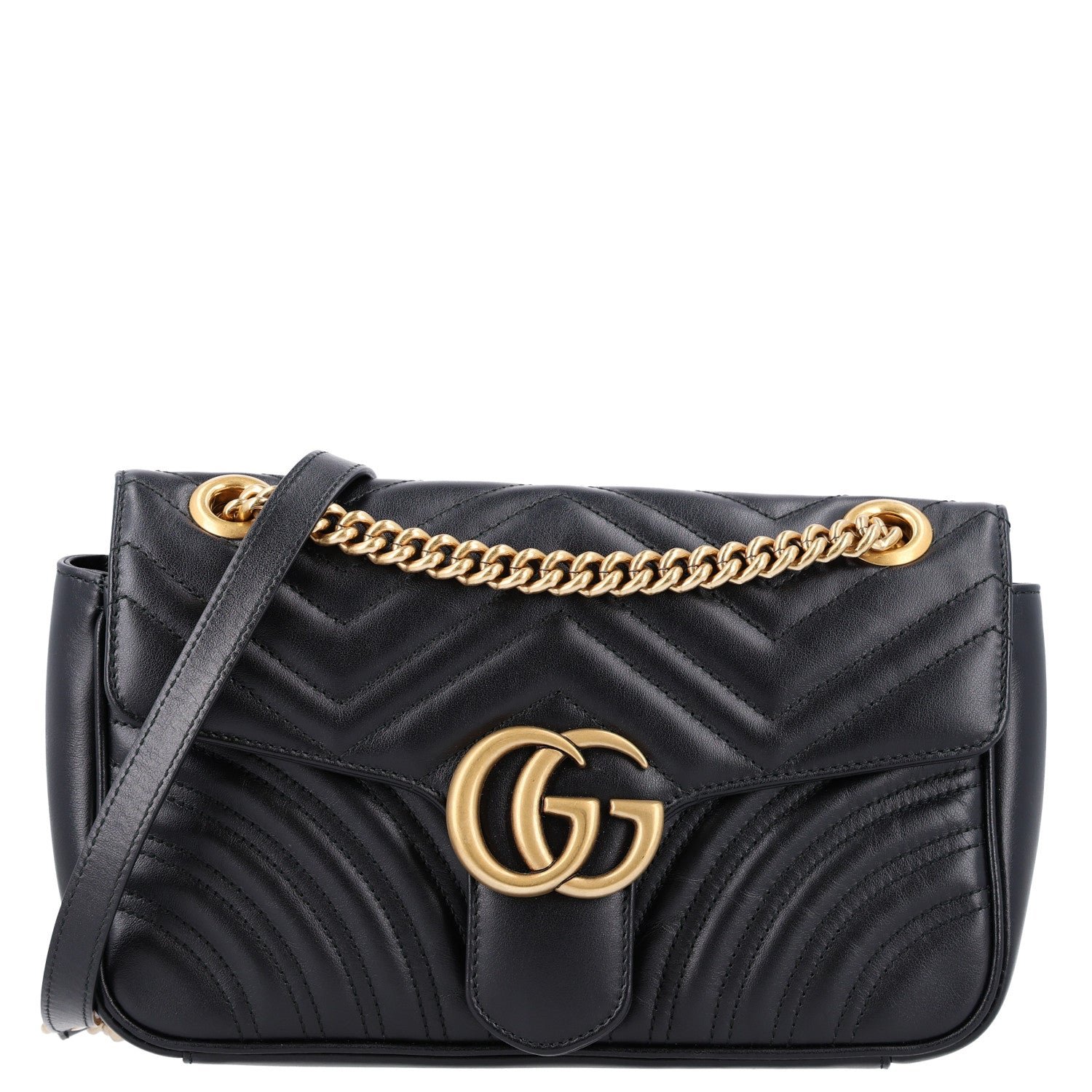 Gucci Calfskin Matelasse Small GG Marmont Shoulder Bag Black
